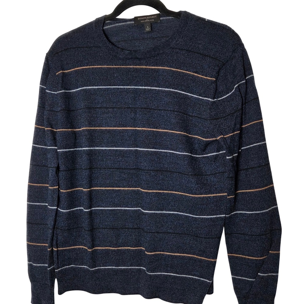 100% Merino Wool Striped Sweater Banana Republic Blue Crew neck sweater Small‎